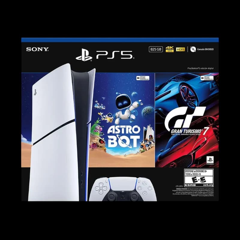 Consola PS5 Slim Bundle Digital De 825 GB + Juego Gran Turismo 7 & Astro Bot - PST-40