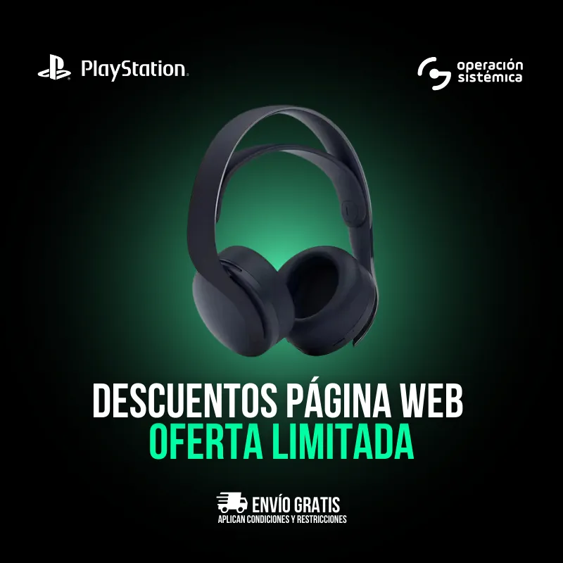 PULSE 3D Midnight Black | Oferta exclusiva en Operación Sistémica Auriculares PULSE 3D Midnight Black en promoción con fondo verde