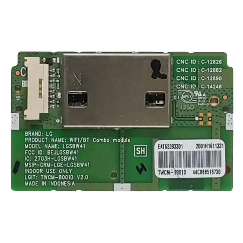 Módulo WiFi/Bluetooth LG EAT62093301 vista superior Módulo Wifi LG EAT62093301 frontal con chip metálico