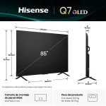 Medidas y peso del Televisor Hisense QLED 85″ 4K 85Q7QG | VESA 600×400 Dimensiones del TV Hisense QLED 85 pulgadas modelo 85Q7QG con peso y montaje VESA