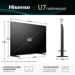 Dimensiones del televisor Hisense 65U7QG con soporte VESA y peso con y sin base