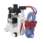 Vista lateral de la bomba de agua para aire acondicionado LG AHA32883203, mostrando la etiqueta con el número de parte y las especificaciones del motor eléctrico