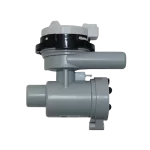 Bomba de drenaje original LG, número de parte AHA75693501, en una vista de tres cuartos que muestra su diseño completo.