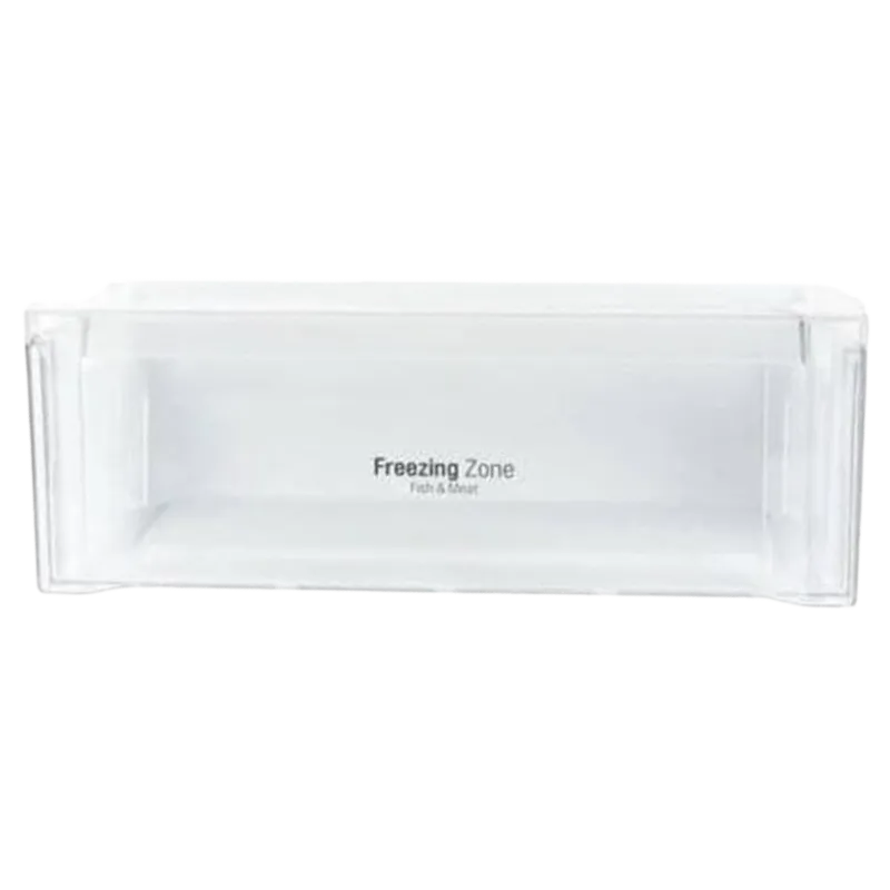 Cajón LG AJP73954601 – Vista frontal Freezing Zone Compartimiento de cajón LG AJP73954601 para refrigerador, vista frontal transparente con serigrafía Fish & Meat