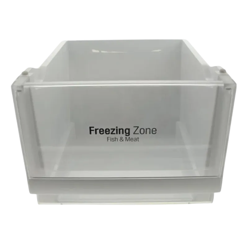 Compartimiento de cajón Cajón LG AJP74894605 para refrigerador, vista frontal con panel transparente “Fish & Meat”