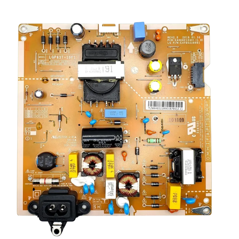 Fuente de alimentación LG EAY65228901 LGP43T-19F1 (EAX68210401 rev 2.0) vista frontal, repuesto original para TV 43LM6300PDB y 43LM6370PDB