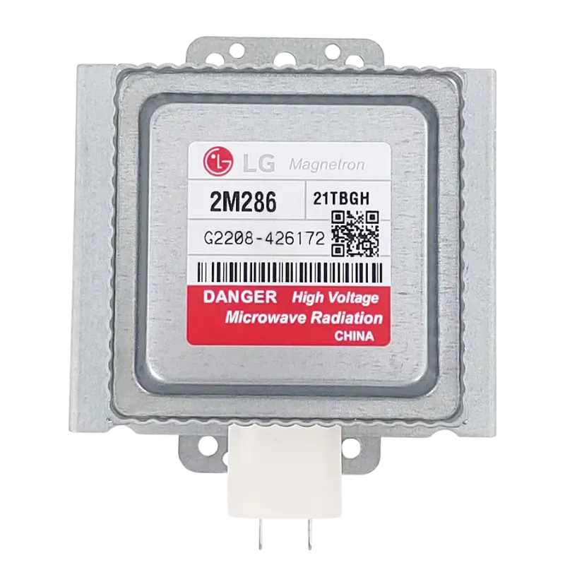 Etiqueta frontal del magnetrón LG EAS61382907 con advertencia de alta tensión