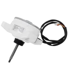 Motor DC Fan Outdoor LG EAU57945708 — vista lateral con carcasa blanca, eje roscado y cableado de 4 hilos con conector