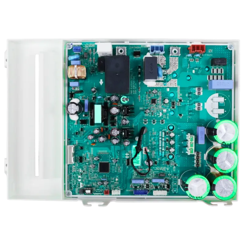 PCB Main Board LG EBR82716202 para unidad exterior Inverter, vista superior en chasis blanco con capacitores de potencia
