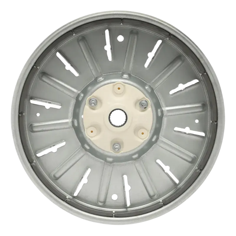 Rotor Assembly LG Direct Drive 4413ER1002F (WDC246Y01R.ABB) vista frontal; anillo imantado perimetral y cubo central con pernos