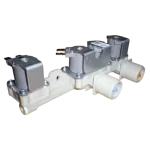 Válvula de entrada LG AJU72912210 vista en ángulo con filtros azul y amarillo