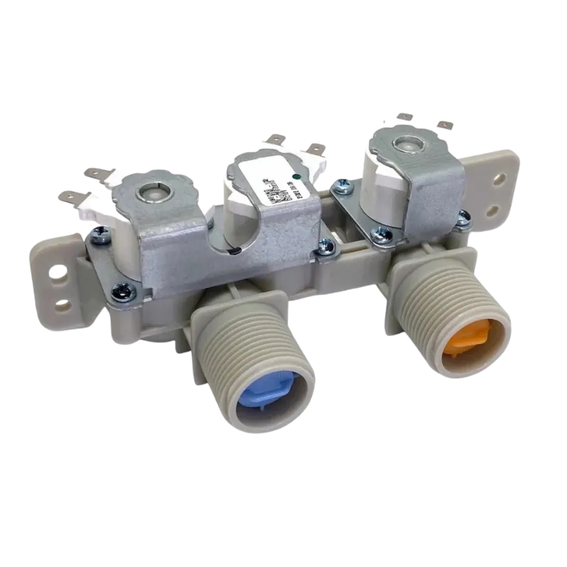 Electroválvula LG AJU72912230 – Entradas de agua Electroválvula LG AJU72912230 con entradas de agua señalizadas por color