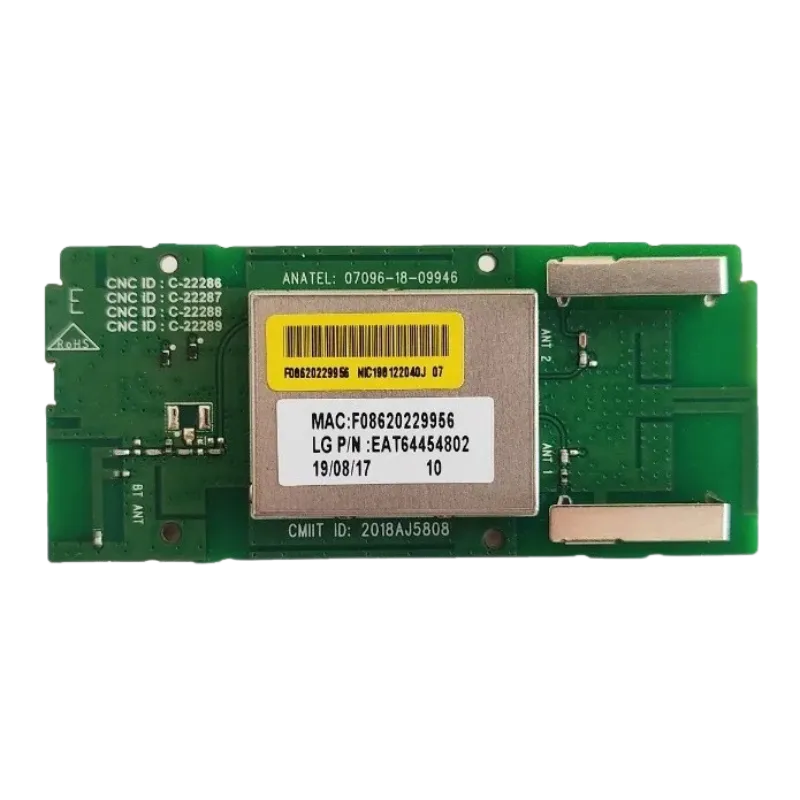 Módulo Wi-Fi LG EAT64454802 LGSBWAC92 vista frontal con blindaje y antenas