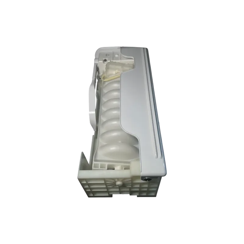 Fabricador de hielo Samsung DA97-07603B, vista en perspectiva con bandeja de cubos tipo flex y carcasa blanca