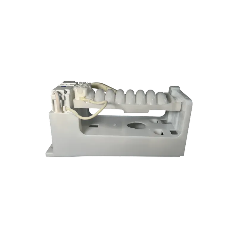 Fabricador de Hielo DA97-08059A Samsung, vista lateral; módulo mecánico OEM con bandeja y carcasa blanca.