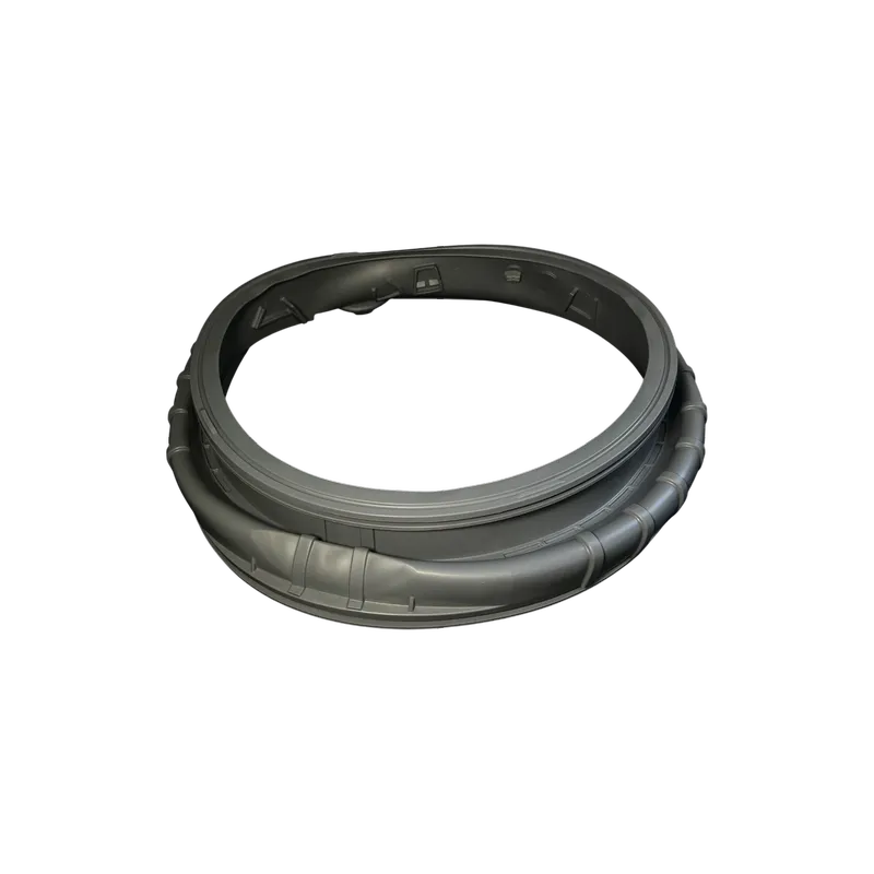 Fuelle de puerta Samsung DC97-19755A – Vista en perspectiva Gasket de escotilla Samsung DC97-19755A para lavadora frontal, vista en perspectiva con canal de drenaje visible