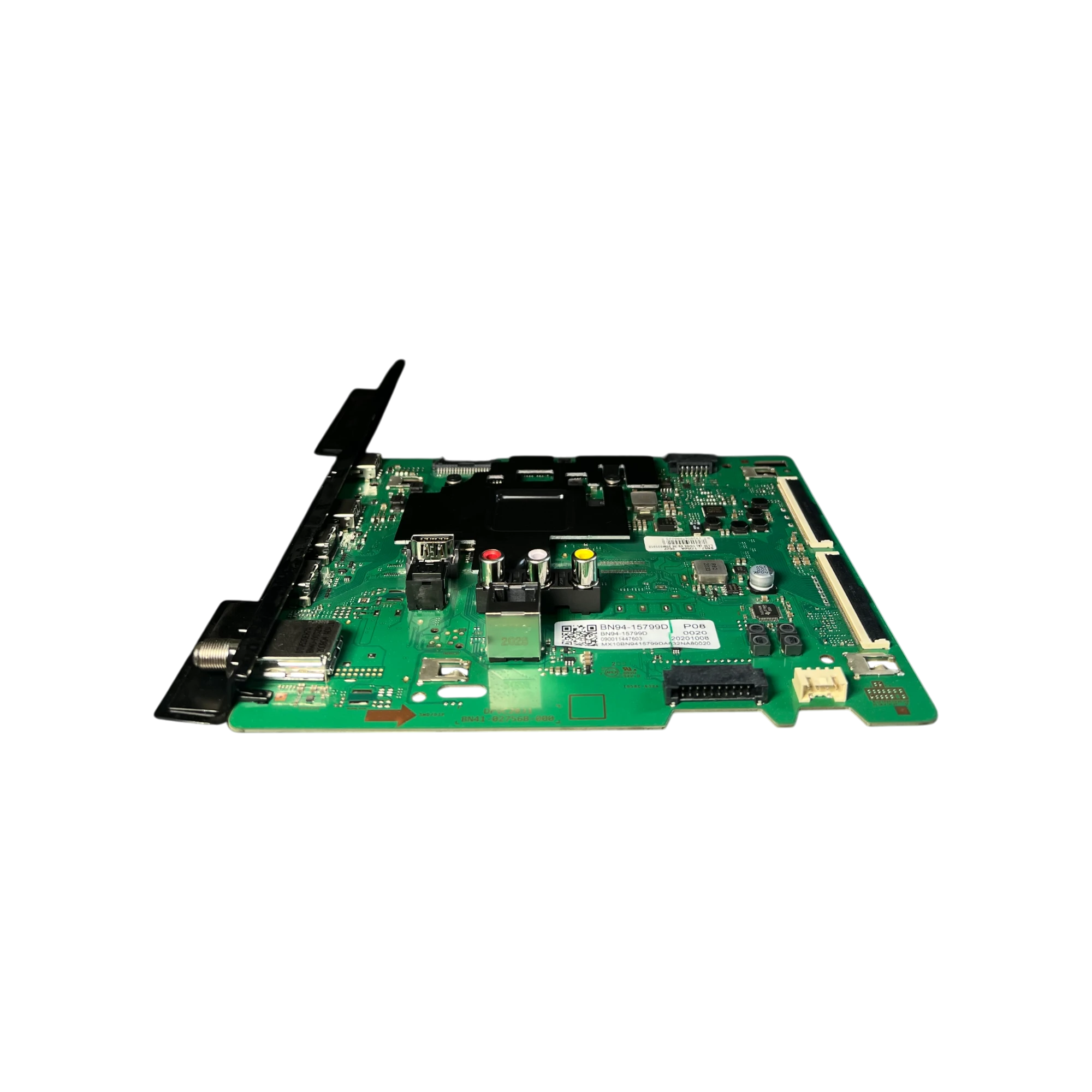 Main Board Samsung BN94-15799D vista frontal baja con blindaje y conectores AV/RJ-45