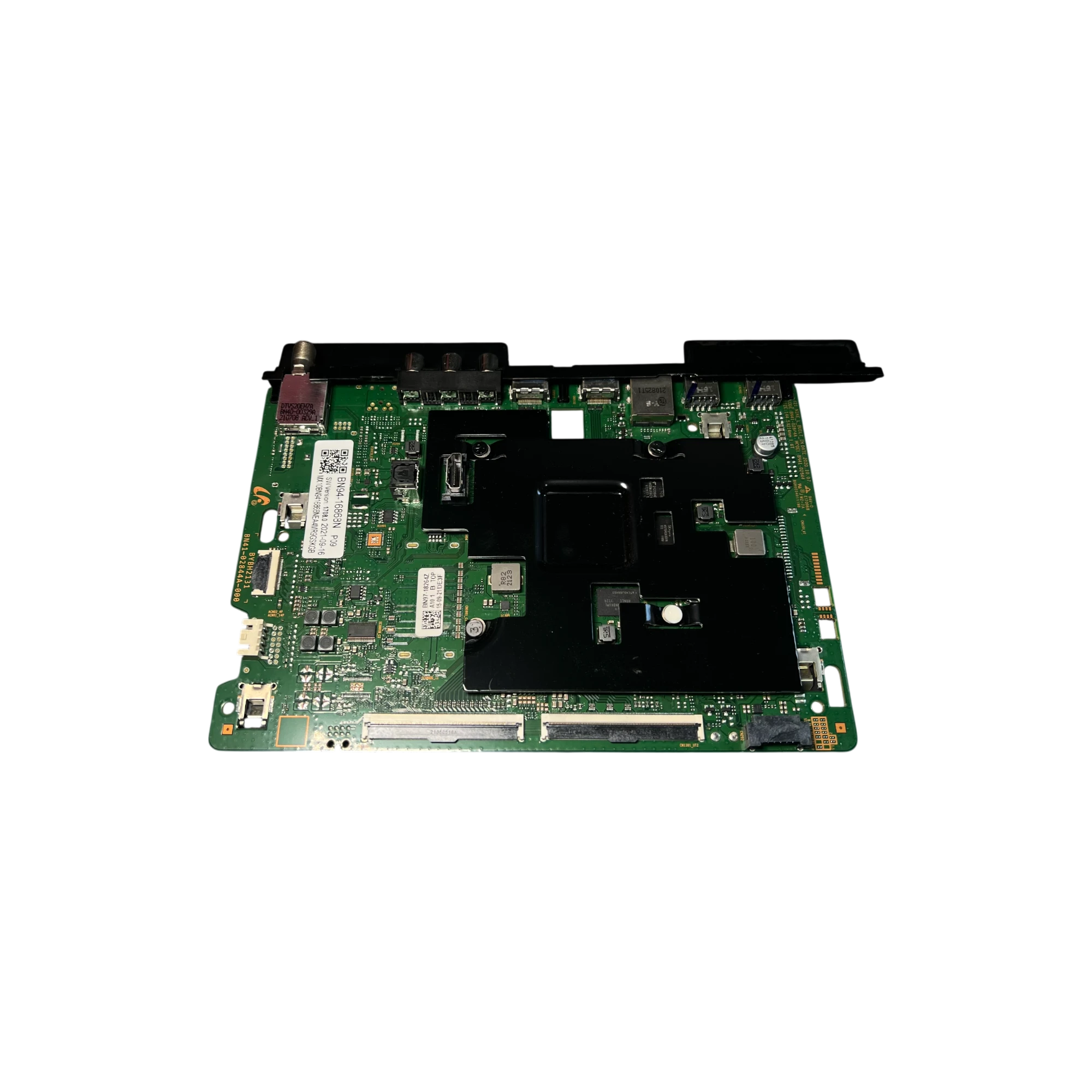 Main Board Samsung BN94-16868N – vista superior con blindaje y fila de puertos