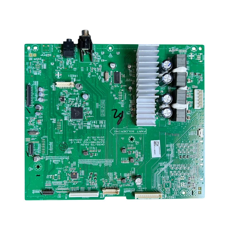 main board lg ebr85801114 para equipo de sonido xboom ok55-nb dcolllb vista superior con disipador y conectores