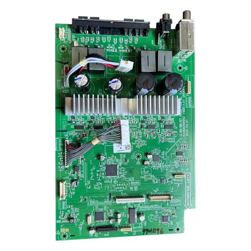 main board lg ebr88920716 cl87-fs dcolllk vista superior con disipador capacitores relés y bornes de altavoz