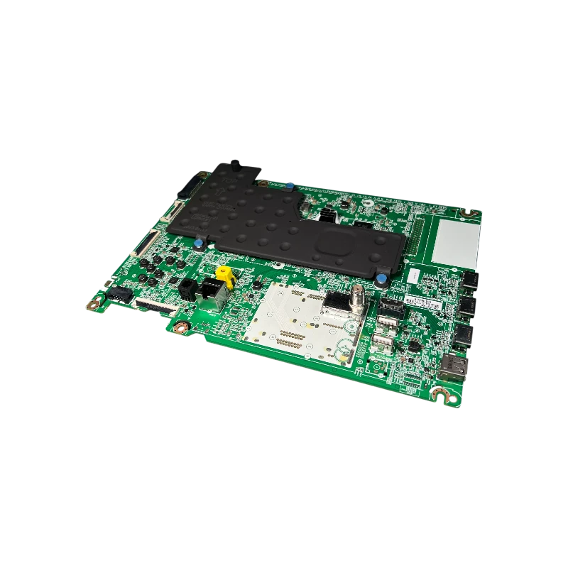 Main Board LG EBU66105903 para OLED CX, vista en perspectiva con blindaje negro y sintonizador