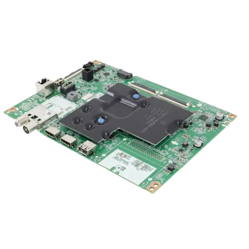 Main board LG EBU67002601 vista 3/4 con blindaje negro y puertos HDMI/USB