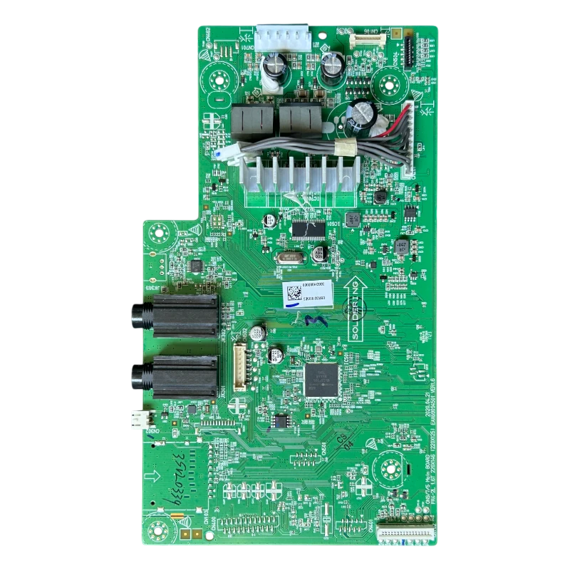 Main board EBR30169505 LG RN5-F vista superior con conectores, relés y disipador de aluminio