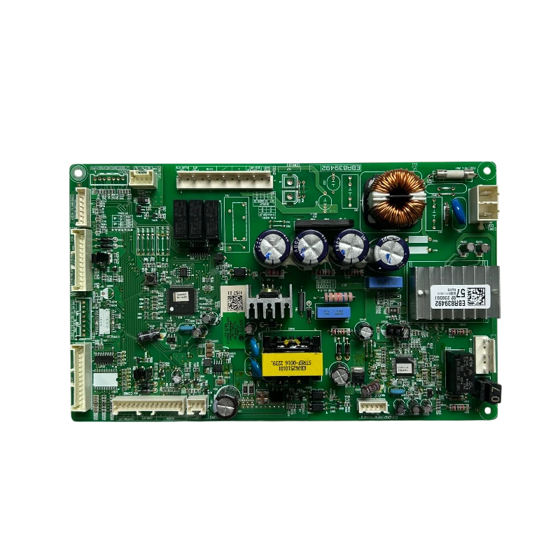 tarjeta main lg ebr83949257 para refrigerador original vista superior con relés capacitores bobina y transformador