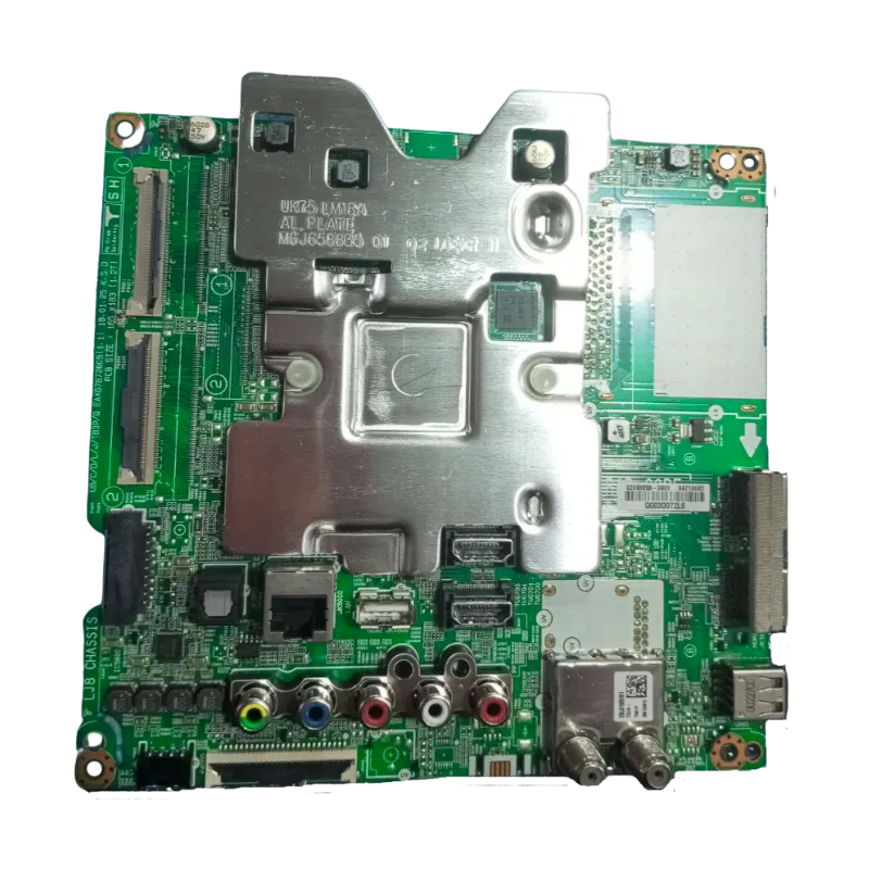 Main Board LG EBU64710603 vista superior con blindaje metálico, RCA componentes, doble RF, USB y RJ45