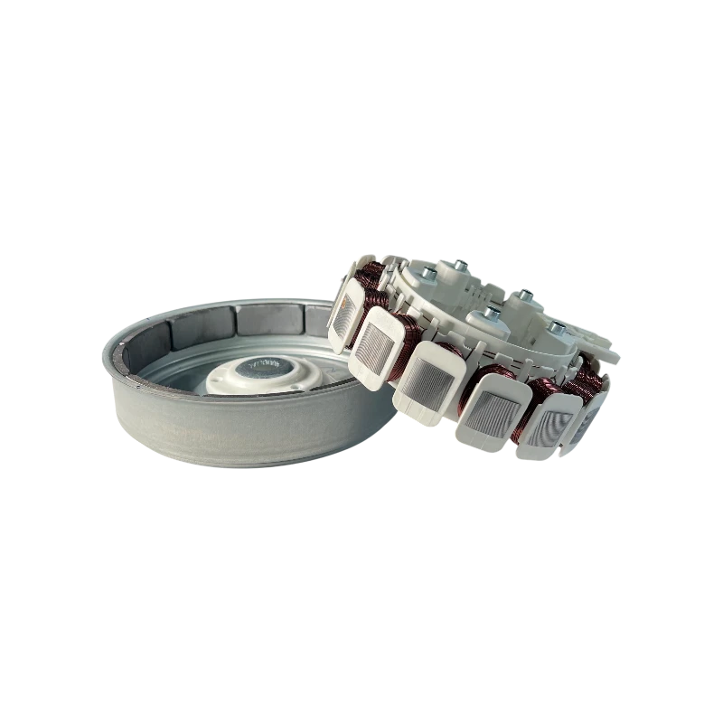Módulo de motor BLDC DD Samsung DC93-00310B con rotor tipo tambor y estator con bobinas de cobre, vista en perspectiva.