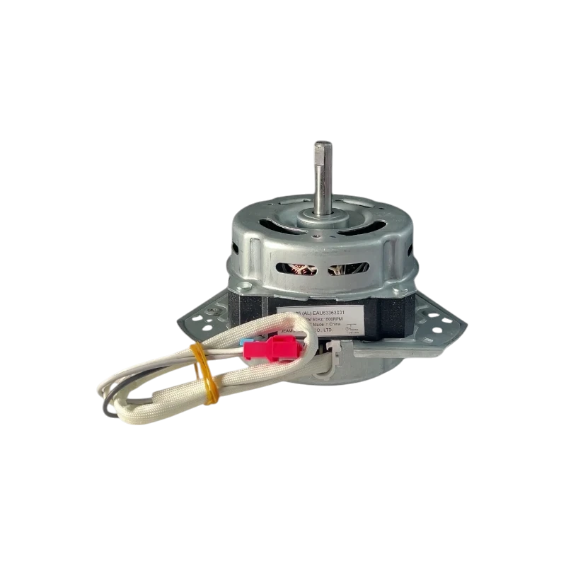 Motor LG EAU63363001 – Perspectiva frontal con arnés Motor AC LG EAU63363001 110/120V 105W para centrifugado, vista frontal con arnés y conector