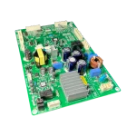 Tarjeta principal LG EBR86063017 para refrigerador, perspectiva en ángulo con disipador y bobina