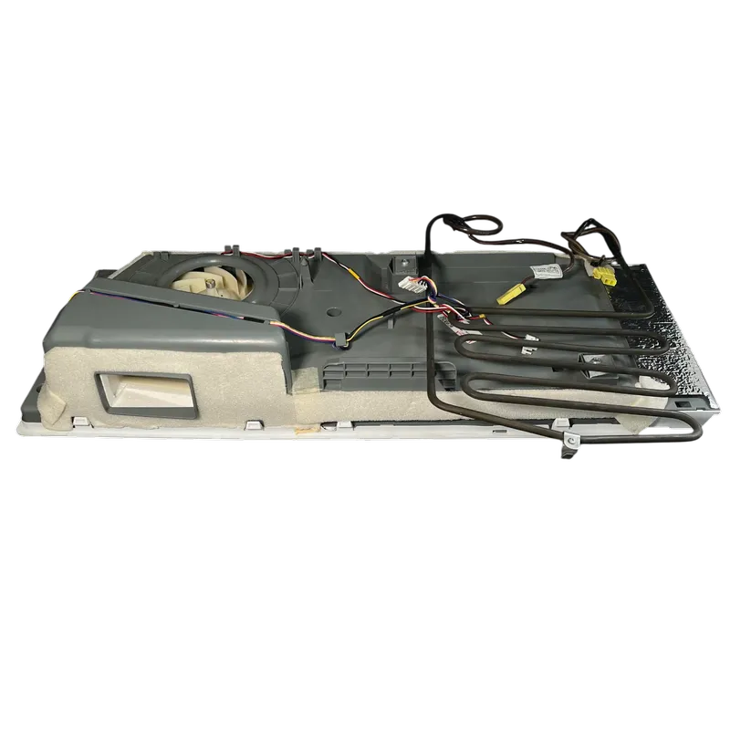 Ensamble DA97-20713A Samsung RS5300, vista lateral baja cubierta con ventilador, arnés y resistencia de deshielo.