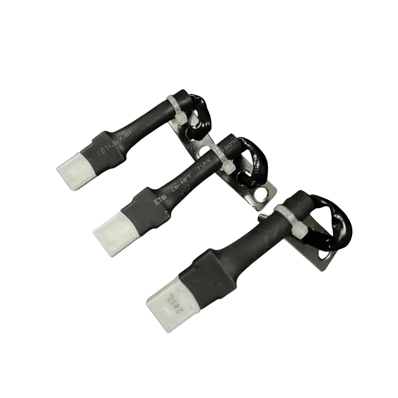 Thermistor NTC 6322FR2046C LG – Vista en perspectiva sobre soporte Sensor de temperatura LG 6322FR2046C NTC, tres unidades en soporte con sonda de acero