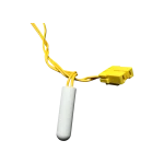 Termistor NTC DA32-00070B primer plano de cápsula blanca y conector amarillo.