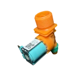 Válvula DC62-30314P original Samsung, vista superior diagonal; bobina verde con etiqueta QR y terminales eléctricos visibles.