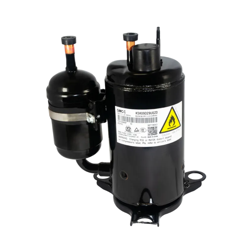 Compresor KSK89D29UEZD – Para Aire Acondicionado Compresor KSK89D29UEZD para aire acondicionado, vista lateral con etiquetas