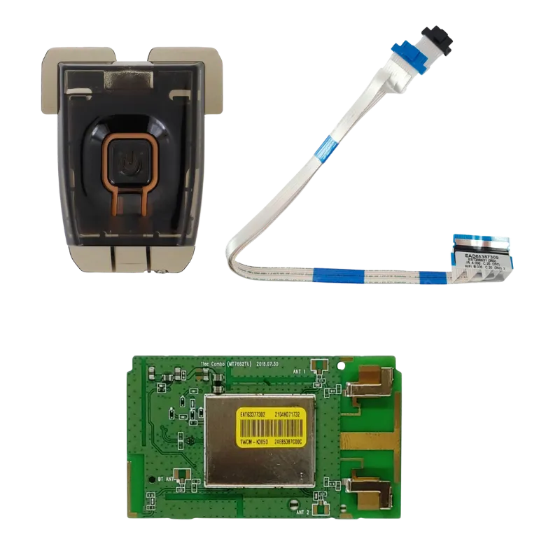 Kit LG: botón/IR EBR83592701, flex EAD63986801 y módulo Wi-Fi EAT63377302.