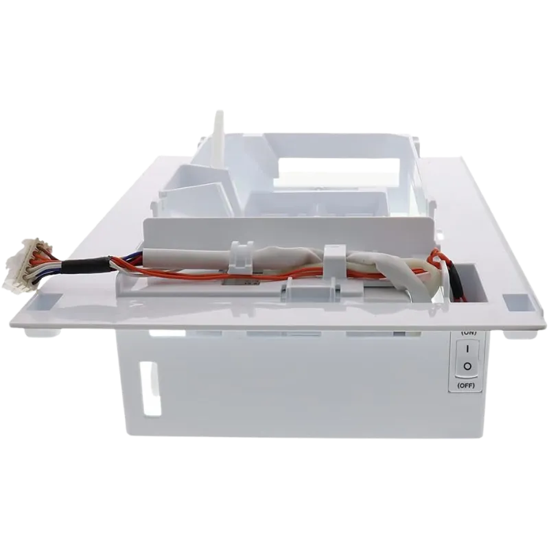 Ice maker LG AEQ72909603 con interruptor ON/OFF y arnés enrutado en la base.