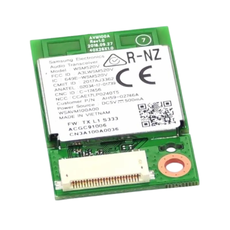 Samsung WSM520V AH59-02746A – Módulo inalámbrico de audio 5 GHz Módulo inalámbrico de audio Samsung WSM520V AH59-02746A, vista frontal con conector FFC y etiqueta original