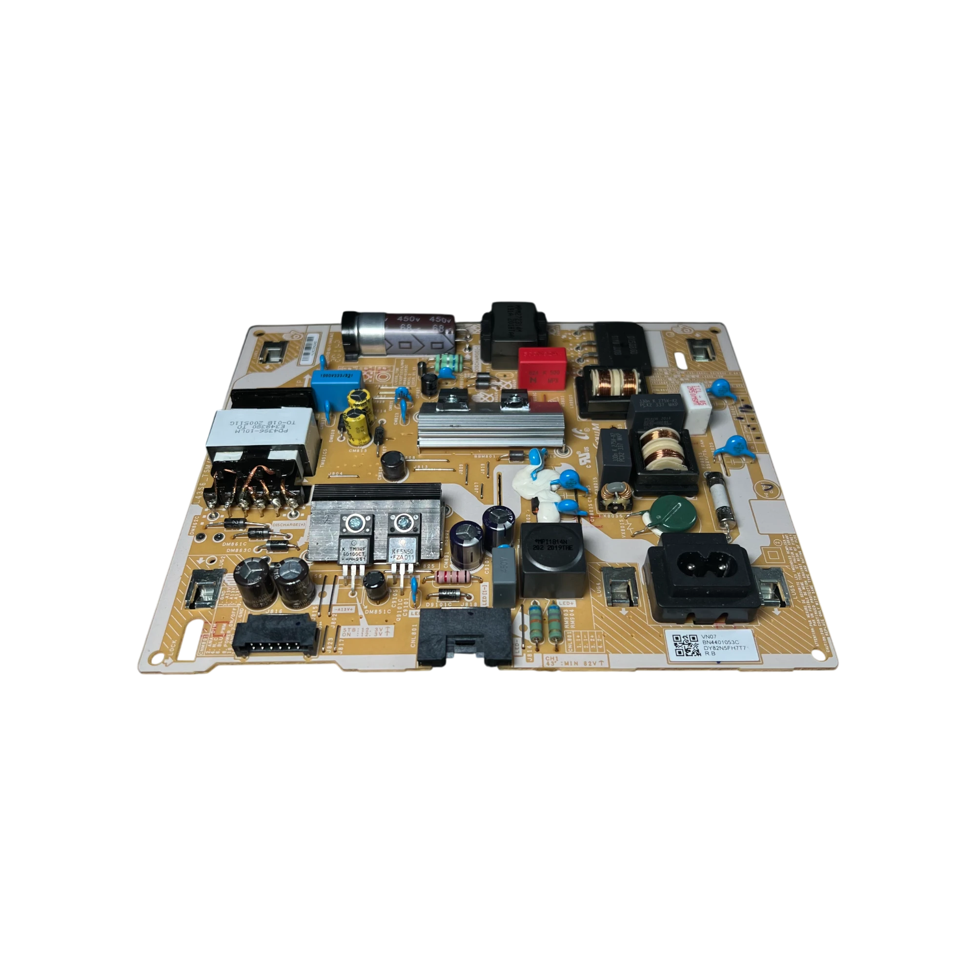 Fuente de Poder Power Supply BN44-01053C para TV Samsung, vista superior de la tarjeta electrónica con componentes de alta calidad