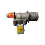 Válvula de agua DC62-00217E para lavadora Samsung original Válvula DC62-00217E para lavadora Samsung vista lateral con etiqueta amarilla de especificaciones