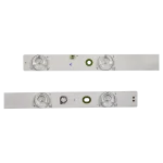 Detalle del kit de barras LED para Panasonic TC-55DX650W mostrando conectores y puntos de luz.