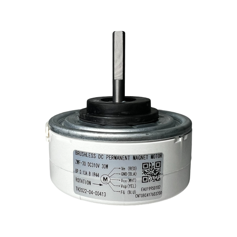 Motor Fan Brushless DC ZWF-30 DC310V 30W para aire acondicionado, vista frontal con etiqueta