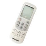 Vista posterior del control remoto DB93-15882Q para aire acondicionado Samsung, con compartimento de baterías.