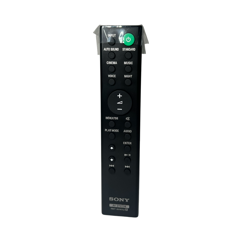 Control remoto Sony RMT-AH411U vista frontal para teatro en casa HT-S100F