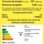 Etiqueta de eficiencia energética del acondicionador de aire LG VV092C5