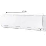 Aire acondicionado Samsung blanco con medidas 104 cm de ancho, 32.7 cm de alto y 22 cm de profundidad