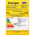 Etiqueta de eficiencia energética de aire acondicionado Mirage ELF090Q-CLF0900Q, consumo de energía 115,9 kWh/mes, eficiencia energética 3,00 W/We, clasificación D