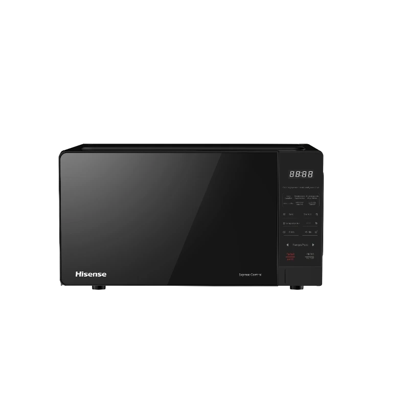 Microondas Hisense: Cocina Rápida y Eficiente Microondas Hisense negro con pantalla digital y controles fáciles de usar